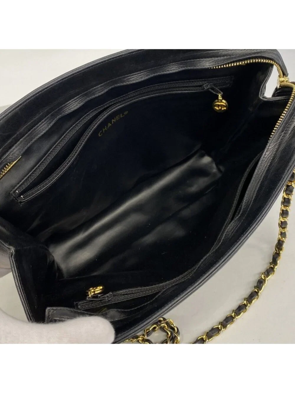 Chanel Shoulder Bag Quilted Lambskin Black Gold